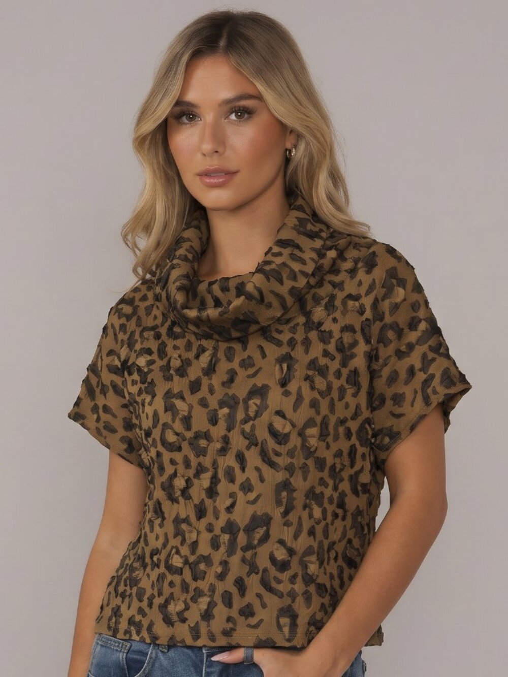 Kozan Suki Leopard Cowl Neck Top